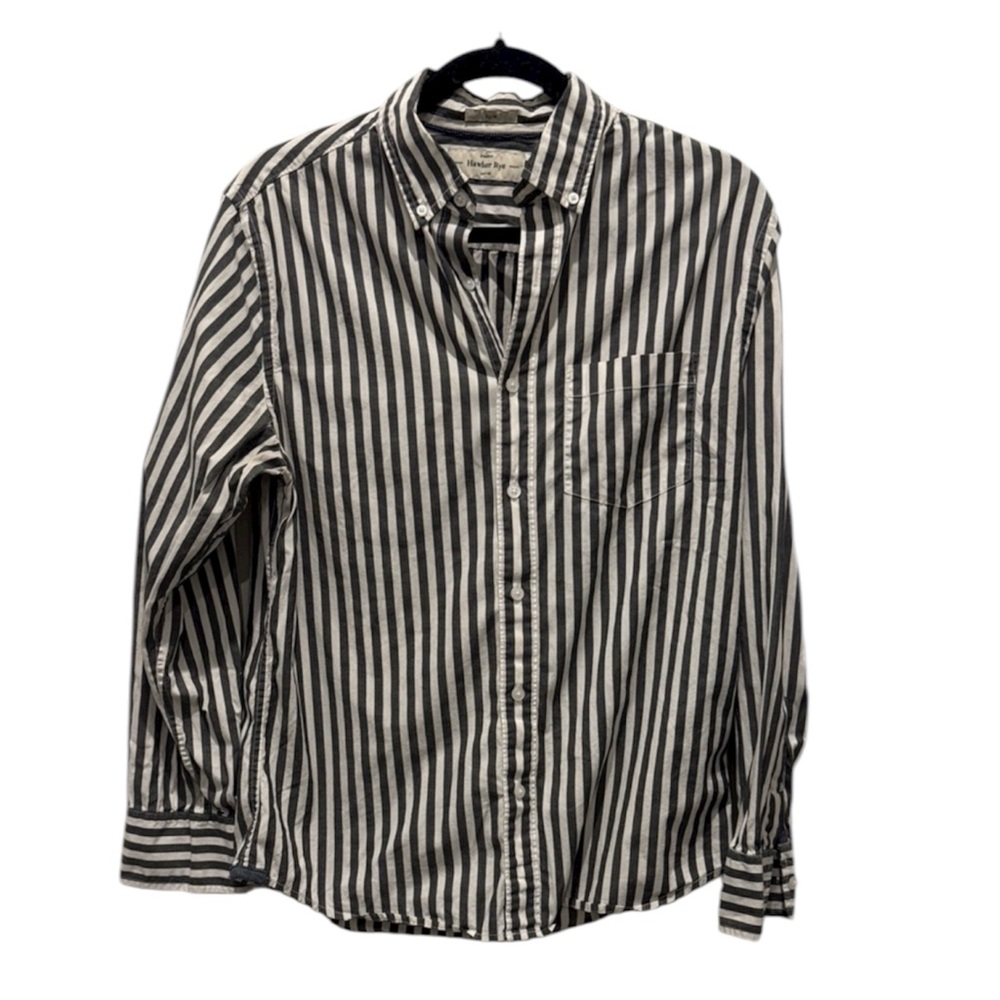 Hawker Rye Classic Grey and White Striped Men's Shirt Size Slim Medium Short